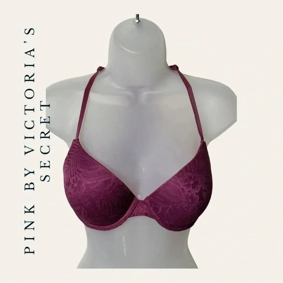 Pink BY VICTORIA’S SECRET PUSH-UP BRA PADDED UNDERWIRE‎ SIZE 32D FLORAL PINK - Picture 1 of 7